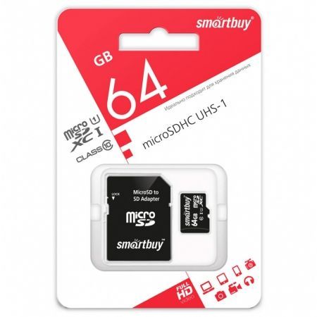   Micro SDXC 64Gb Smartbuy Class 10 UHS U1 +  SD (SB64GBSDCL10-01)