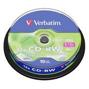 Диск CD-RW VERBATIM 700Mb 8x-12x, Cake Box, 10шт (43480)