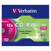 Диск CD-RW VERBATIM 700Mb 8x-12x Color, Slim Case (43167)