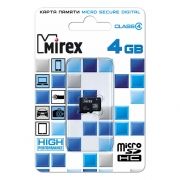 Карта памяти Micro SDHC 4Gb Mirex Class 4 без адаптера (13612-MCROSD04)