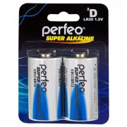 Батарейка D Perfeo Super Alkaline, LR20/2BL, щелочная, 2 шт, блистер