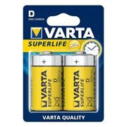 Батарейка D Varta R20/2BL Superlife, солевая, 2 шт, в блистере (2020)