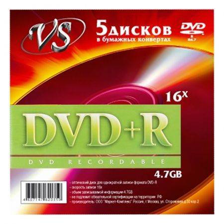  DVD+R VS 4,7 Gb 16x   , 5 (VSDVDPRK501)