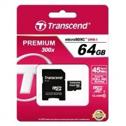   Micro SDXC 64Gb Transcend Premium 300x Class 10 UHS-I +  SD (TS64GUSDXC10)