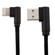 Кабель USB 2.0 Am=>Apple 8 pin Lightning, 1 м, ткан. оплетка, угловые разъемы, черный, Inkax CK-32