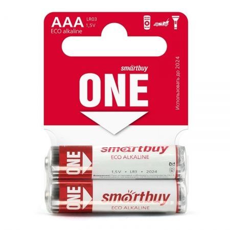  AAA Smartbuy ONE LR03/2SB Eco Alkaline, 2 , Shrink Card (SOBA-3A02SB-Eco)