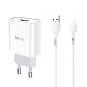 Зарядное устройство Hoco C81A 2.1А USB + кабель Lightning, белое