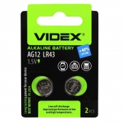 Батарейка Videx AG12 386A/LR43/186 1.5V, 2 шт, блистер