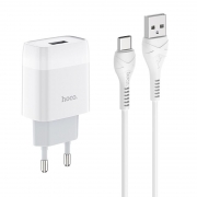 Зарядное устройство Hoco C72A 2.1А USB + кабель Type C, белое