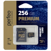   Micro SDXC 256Gb Perfeo Class 10 U3 V30 +  SD (PF256GMCSX10V30A)