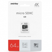   Micro SDXC 64Gb Smartbuy Class 10 UHS-I U3, 90/70 / +  SD (SB64GBSDCL10U3-01)