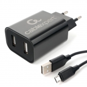 Зарядное устройство Cablexpert MP3A-PC-35 110/220V->5V, 2.4A 2xUSB + кабель Micro USB, черное