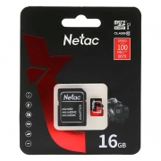 Карта памяти Micro SDHC 16Gb Netac P500 Extreme Pro U1 V10 100 Мб/c с адаптером SD