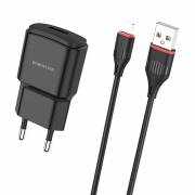 Зарядное устройство Borofone BA48A, 2.1А USB + кабель Lightning, черное