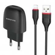 Зарядное устройство Borofone BA49A, 2.1А USB + кабель Lightning, черное