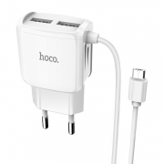 Зарядное устройство Hoco C59A, 2.1А 2xUSB со встроенным кабелем Micro USB, белое