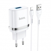 Зарядное устройство Hoco N1 2.4А USB + кабель Lightning, белое