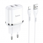 Зарядное устройство Hoco N4 2.4А 2xUSB + кабель Lightning, белое