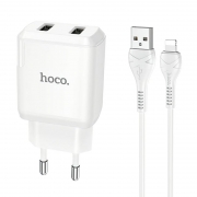 Зарядное устройство Hoco N7 2.1А 2xUSB + кабель Lightning, белое