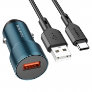 Зарядное автомобильное устройство Borofone BZ19A QC3.0, USB-A + кабель Type C, синее