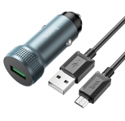 Зарядное автомобильное устройство Hoco Z49A, QC3.0, 3A, USB+ кабель Micro USB, металл, серое