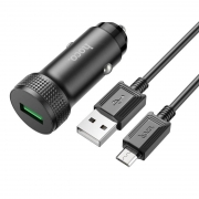 Зарядное автомобильное устройство Hoco Z49A, QC3.0, 3A, USB+ кабель Micro USB, металл, чёрное