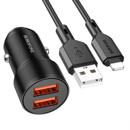    Borofone BZ19, 2.4A 2xUSB +  Lightning, , 