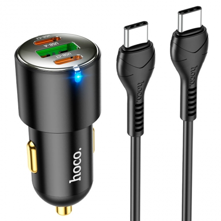 Зарядное автомобильное устройство Hoco NZ6, QC3.0, PD, USB-A + 2xUSB-C + кабель Type C, черное