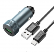 Зарядное автомобильное устройство Hoco Z49A, QC3.0, 3A, USB+ кабель Type C, металл, серое