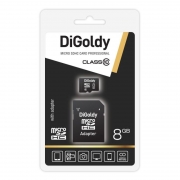 Карта памяти Micro SDHC 8Gb DiGoldy Class 10 + адаптер SD (DG008GCSDHC10-AD)