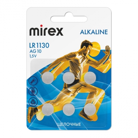 Батарейка Mirex AG10 LR1130 1.5V, 6 шт, блистер (23702-LR1130-E6)