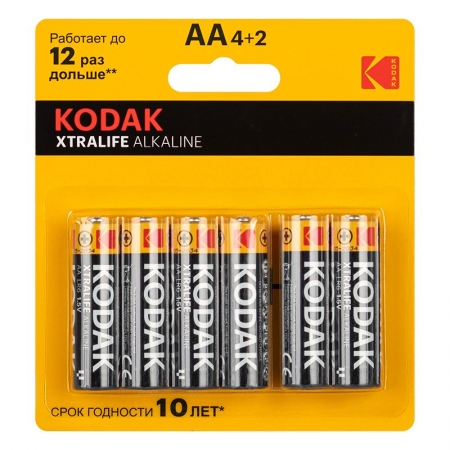  AA Kodak XTRALIFE LR6-4+2BL, Alkaline, 6, 