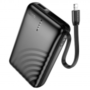 Зарядное устройство Hoco J134A, 10000 мА/ч, 2A, USB A + встр. кабель Lightning, черное