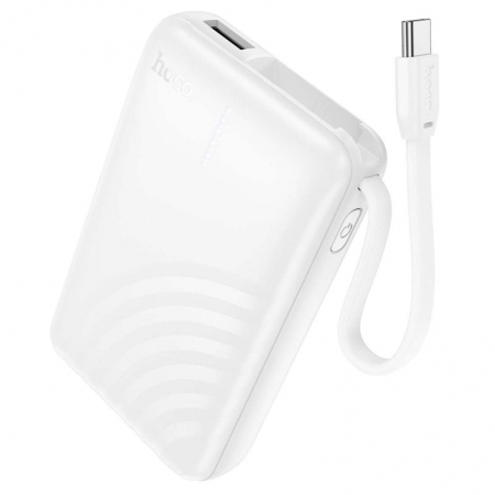 Зарядное устройство Hoco J134A, 10000 мА/ч, 2A, USB A + встр. кабель Type C, белое