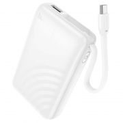 Зарядное устройство Hoco J134A, 10000 мА/ч, 2A, USB A + встр. кабель Type C, белое