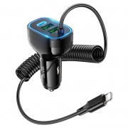 Зарядное автомобильное устройство Hoco NZ11A, QC3.0/PD30W, 2xUSB-A + C + кабель Lightning, черное