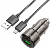 Зарядное автомобильное устройство Hoco Z52, QC3.0/PD20W, USB-A+C + кабель Micro USB, черное