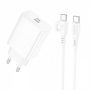 Зарядное устройство Borofone BA21A Pro, QC3.0/PD20W USB C + кабель Type C, белое