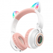Гарнитура Bluetooth Borofone BO18 Cat ear, MP3, накладная, подсветка, белая