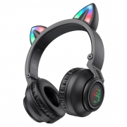 Гарнитура Bluetooth Borofone BO18 Cat ear, MP3, накладная, подсветка, черная