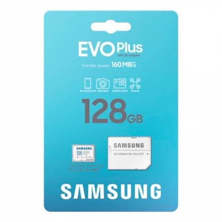 ����� ������ Micro SDXC 128Gb Samsung EVO+ U3 A2 V30, R160 ��/� + ������� SD (MB-MC128SA/KR)