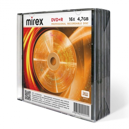 ���� DVD+R Mirex 4,7 Gb 16x, Slim Case, 5 �� (UL130013A1S)